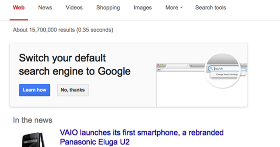 google search defaults to yahoo