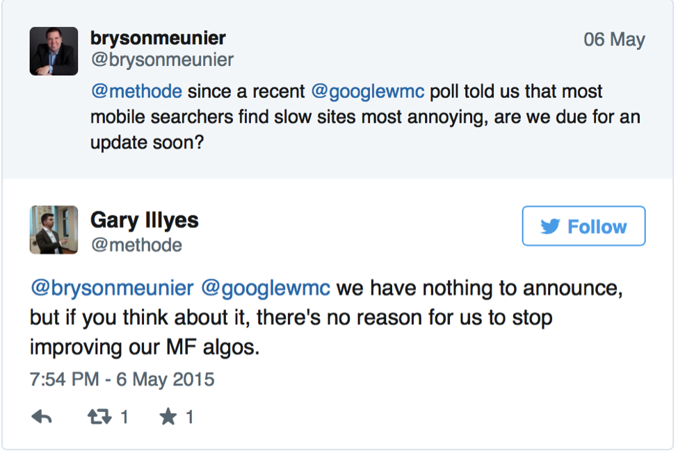 Googles Gary Illyes Tweet about Mobile Algorithm