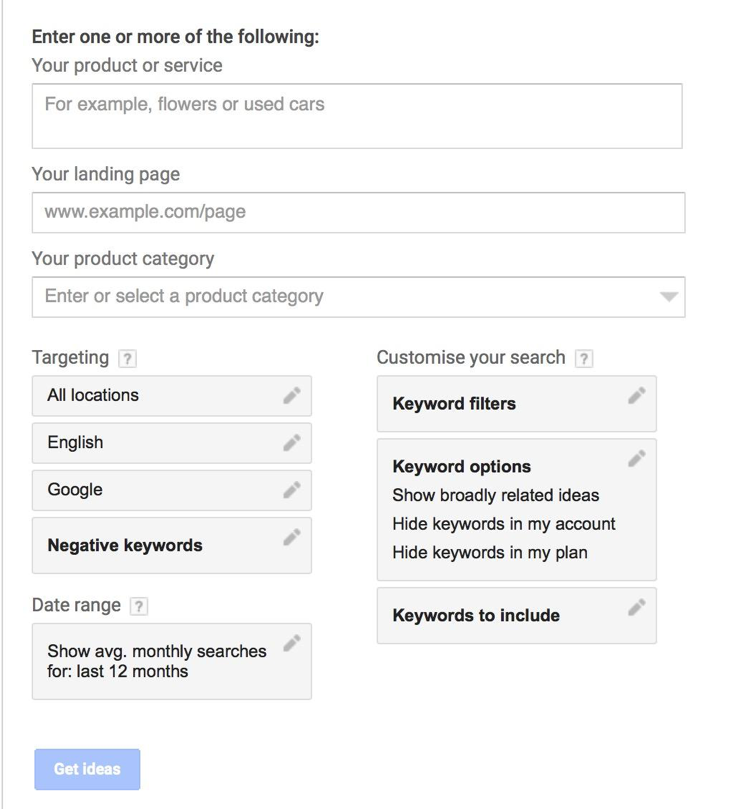 Search for new keywords using a phrase, website or category