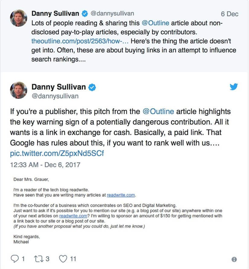 Danny Sullivan Tweet on The Outlines post