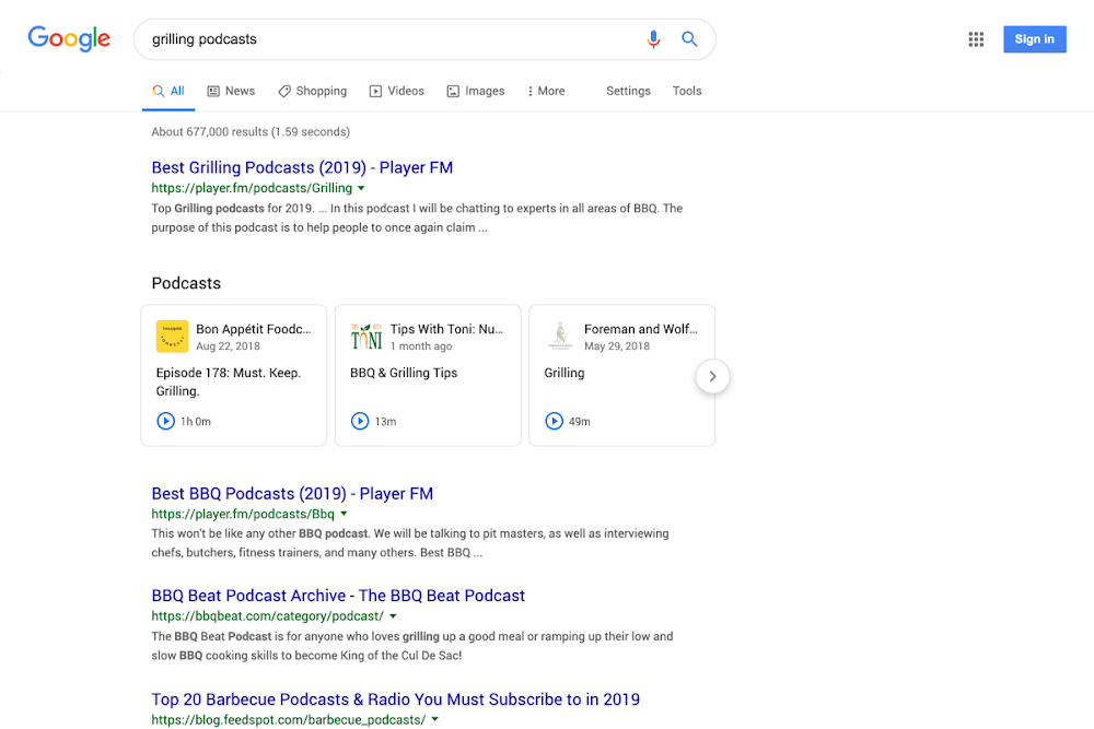 podcasts in google search