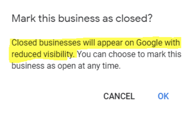 Set your Google My Business account as closed during COVID-19 if your business is not running as usual